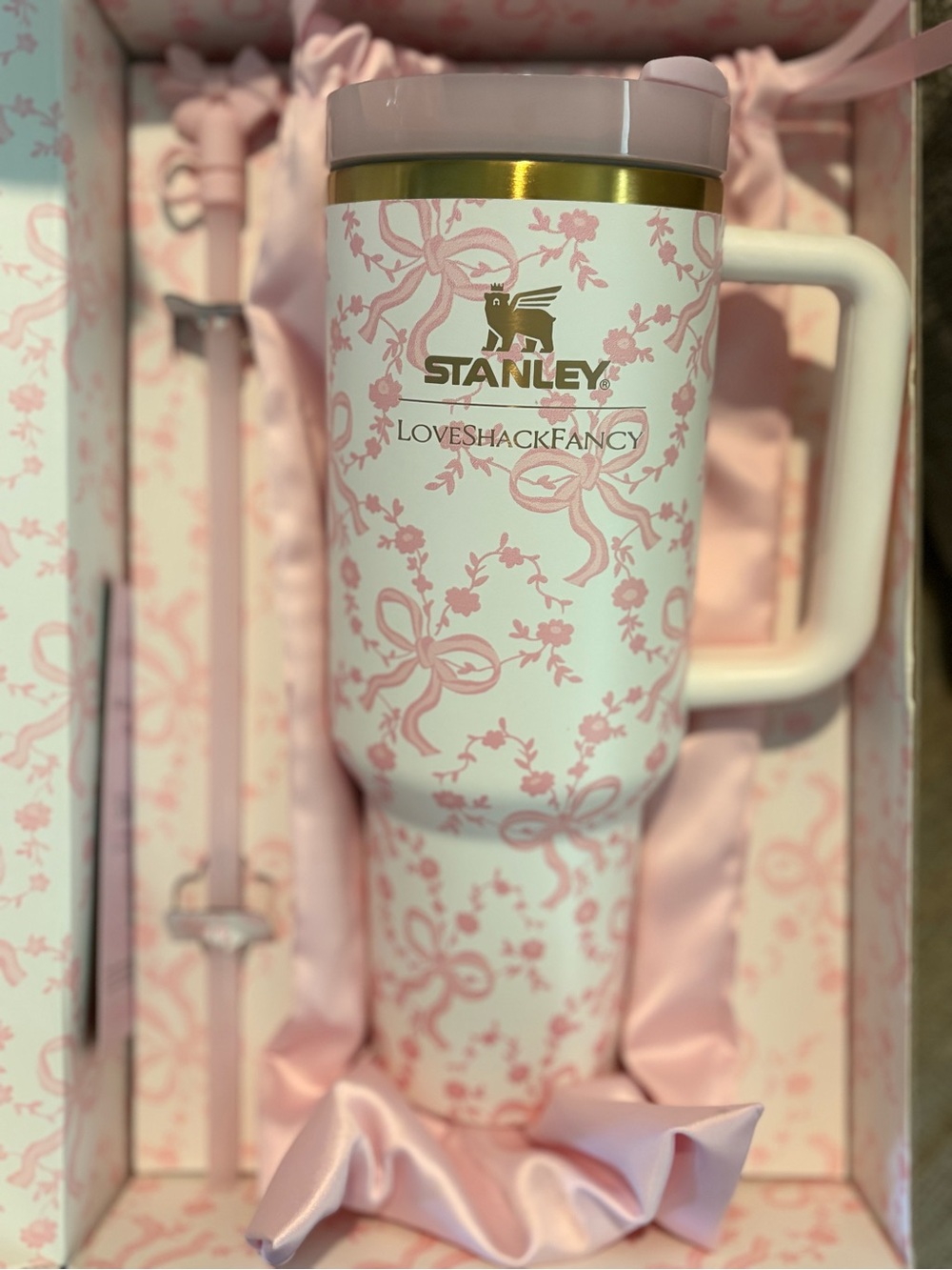 Stanley Pink and White Floral LoveShackFancy 40oz Tumbler